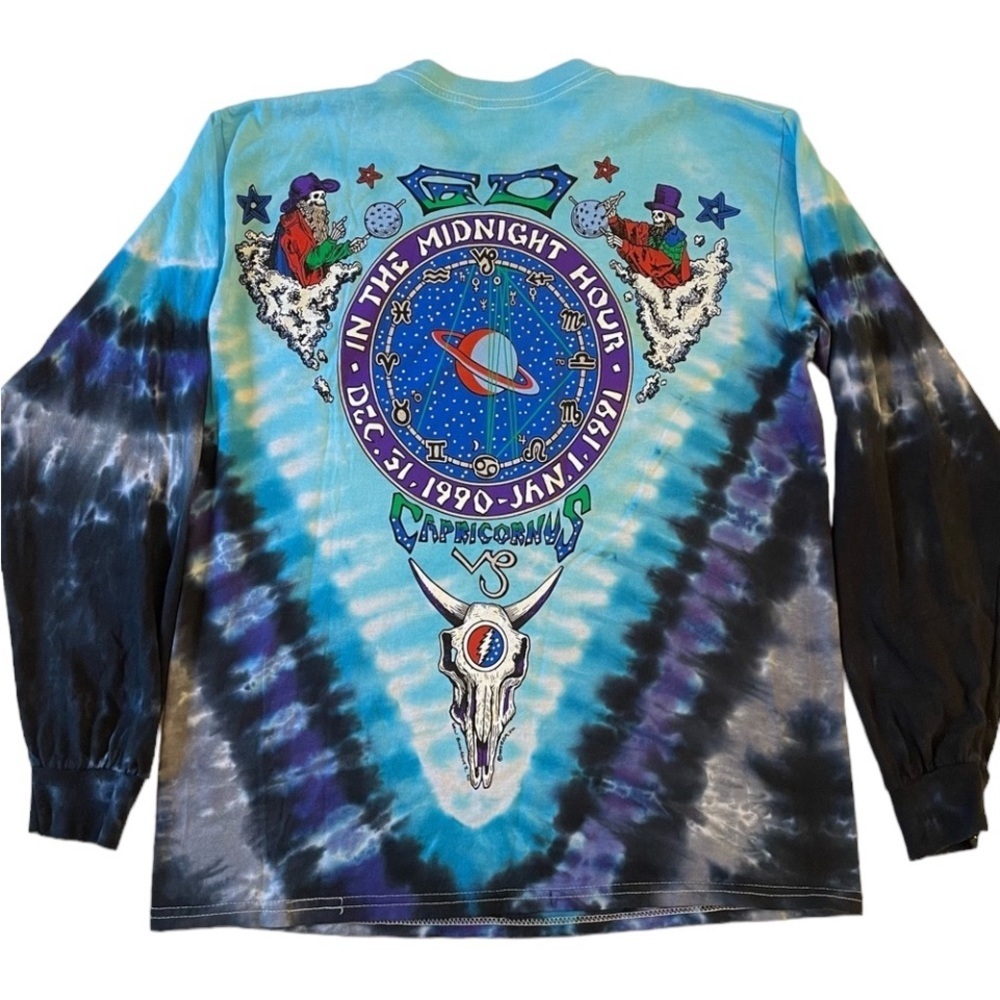 Grateful Dead M Liquid Blue In The Midnight Hour New Years Eve Tie Dye LS Tee - Picture 5 of 15